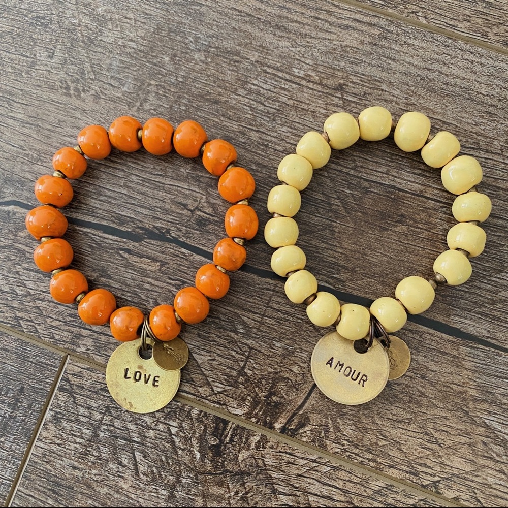 Yellow Orange Bracelet Set Amour Love Pendant Bracelet Jewelry Casual Stretchy